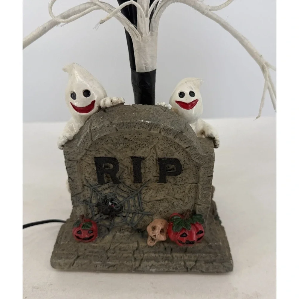 Vintage Halloween Fiber Optic Tombstone Tree Decor Ghosts Pumpkins RIP‎